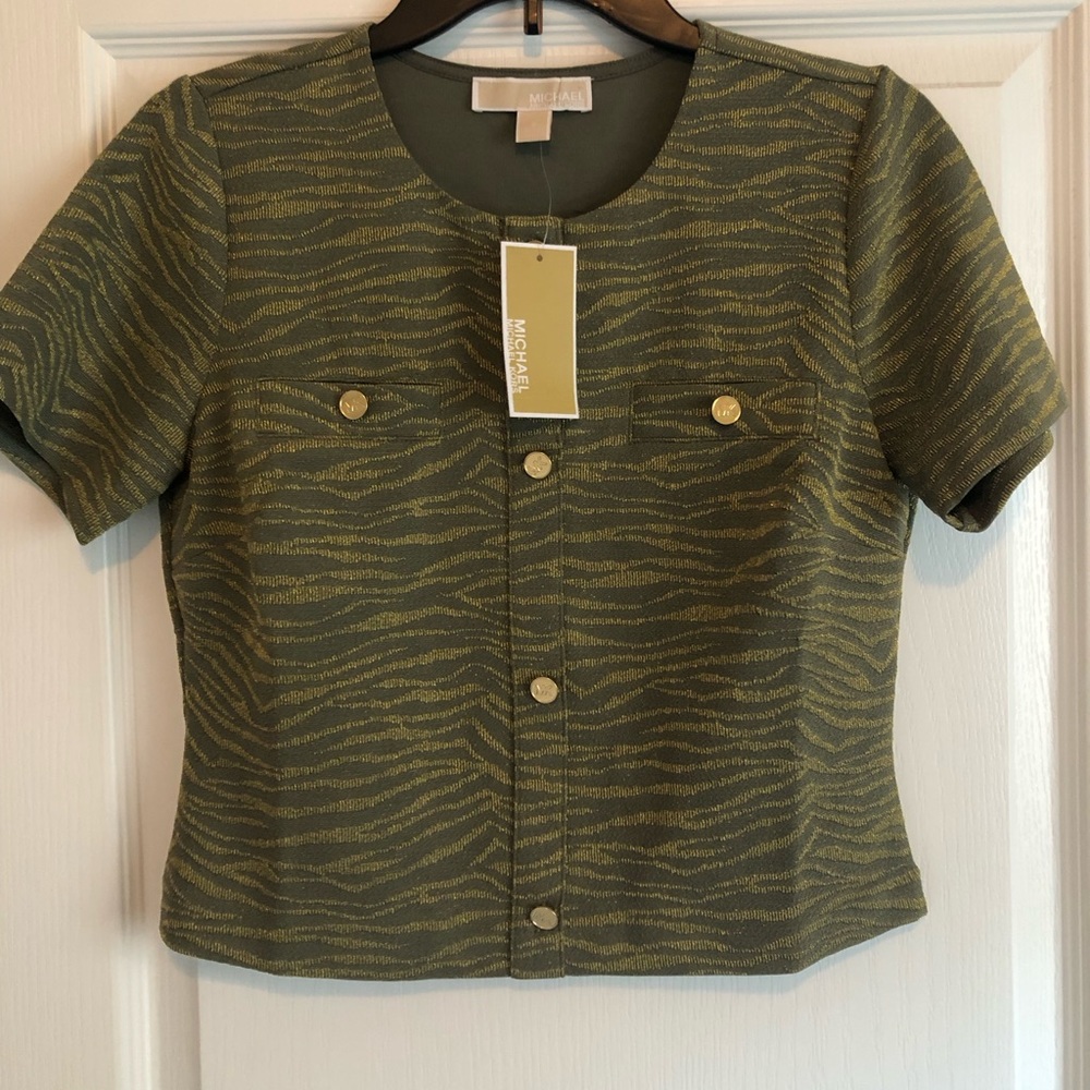 MICHAEL KORS ARMY GREEN WOMEN’S TOP SIZE SMALL NEW WITH TAGS.  RETAIL $110.